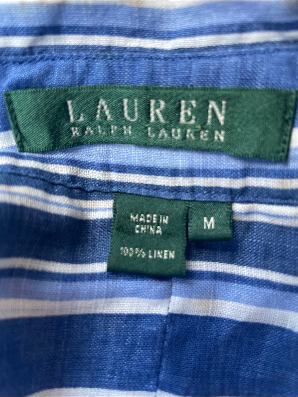 Women’s Ralph Lauren Linen Navy and White Striped Button-Down Shirt Size M - Picture 6 of 6